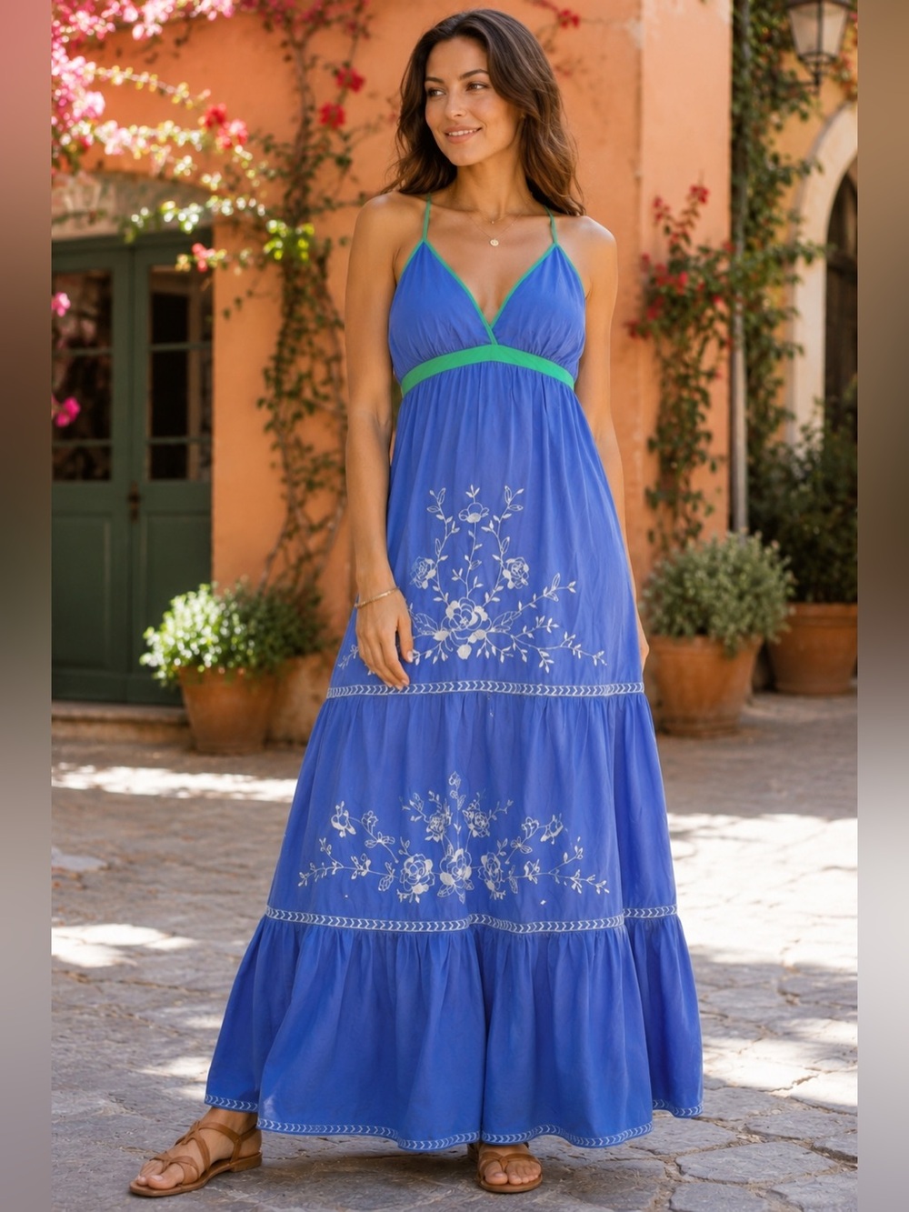 NWT Flying Tomato Blue Embroidered Halter Maxi Dress